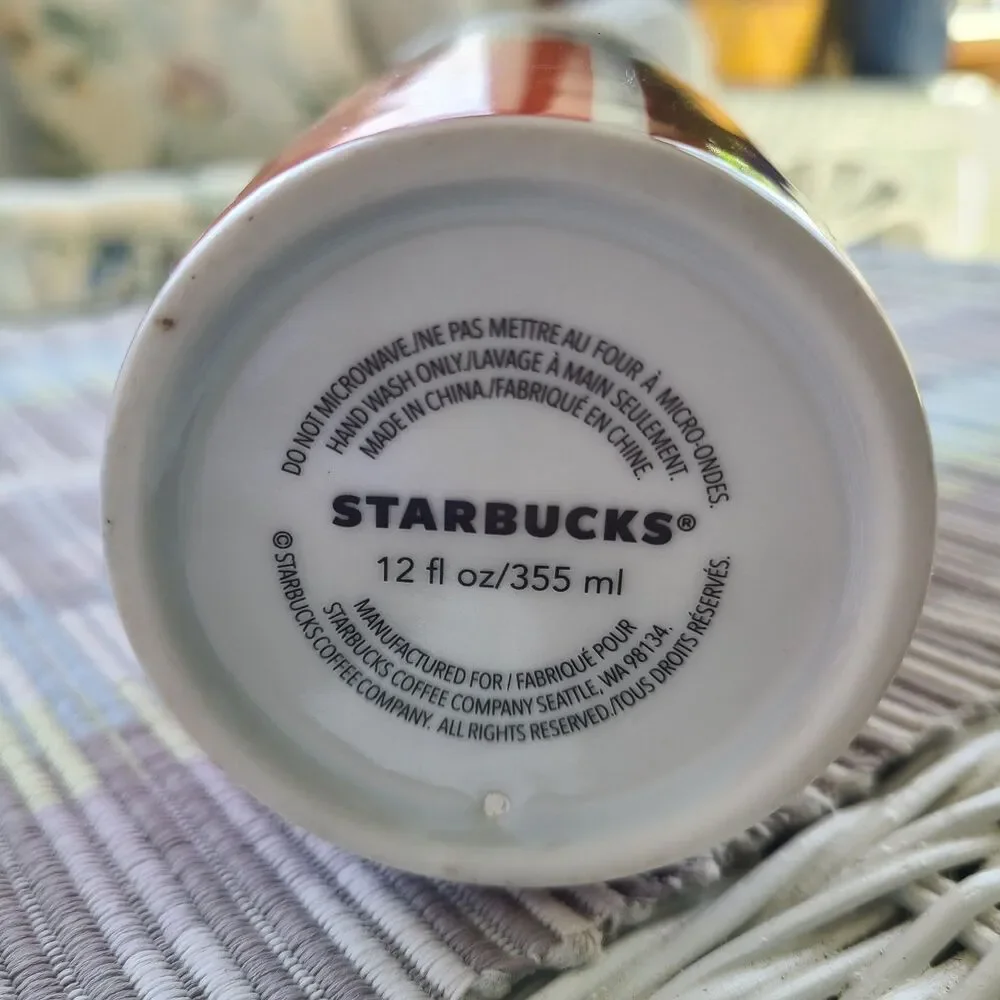 Starbucks Holiday Ceramic Tumbler Red Stripe Double Wall Travel 12 Oz Mug Cup